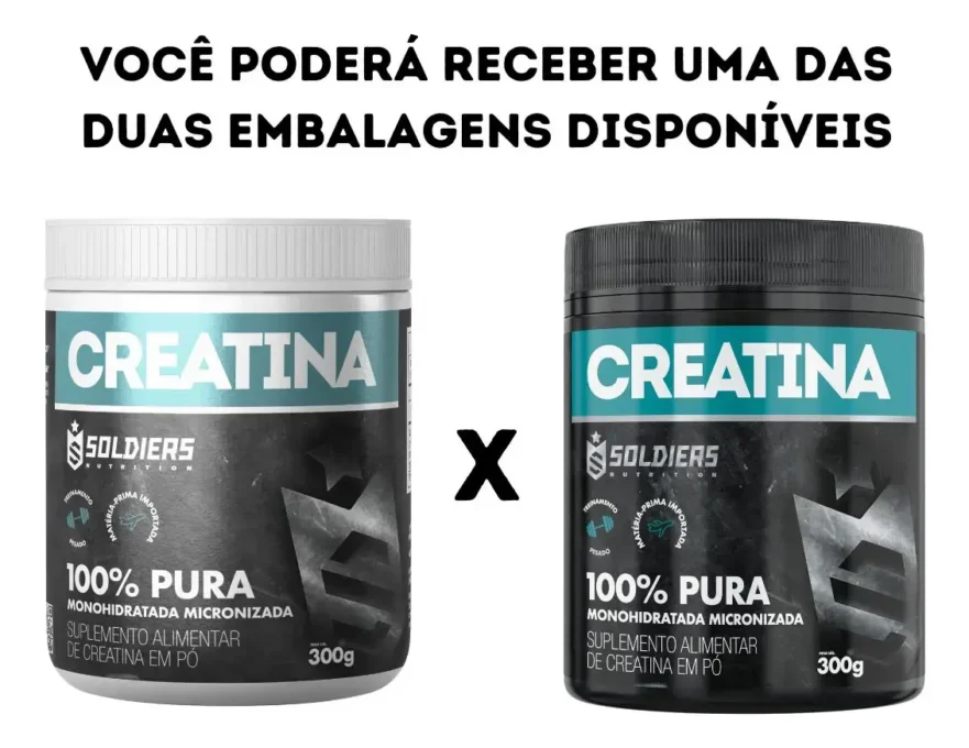 Creatina Soldiers Nutrition 300g (100% Pura): Vale a Pena? Review 3 Creatina Soldiers Nutrition 300g nas duas embalagens disponíveis: pote com tampa branca e pote preto