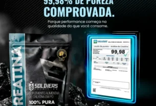Creatina Soldiers Nutrition 100% pura monohidratada com laudo de pureza de 99,98% comprovada