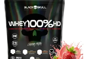 Whey 100% HD Black Skull 3W refil 900g sabor morango com 21g de proteína por dose